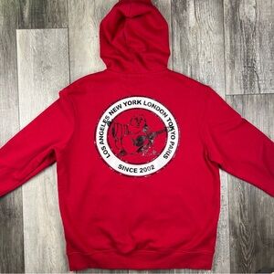 True Religion Men's Jester Red City Buddha Logo Full Zip Up Hoodie Size Large